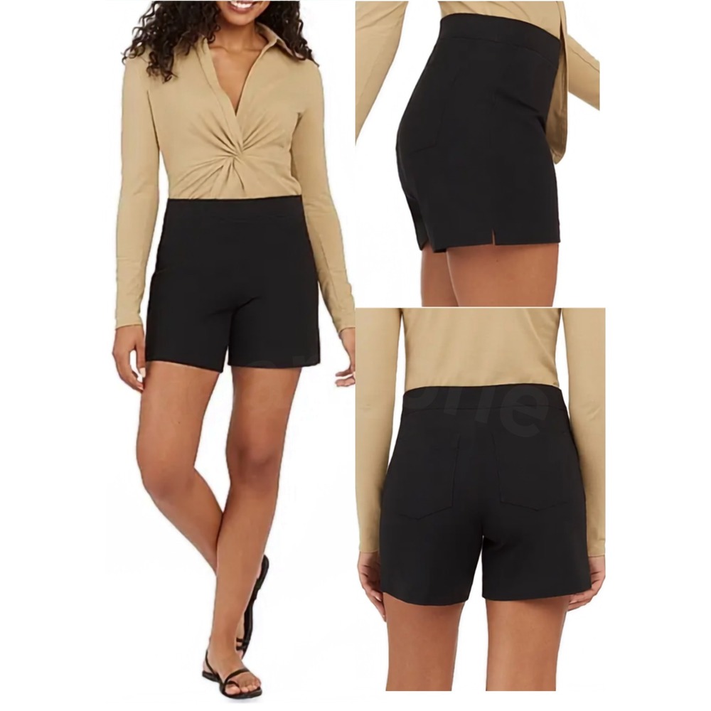 Spanx Polished Black High-Waisted Pull-On Tailored Pockets Shorts Women's XS